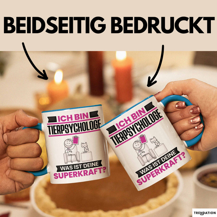Tierpsychologe Tasse Geschenk für Tierpsychologe Geburtstag Lustiger Spruch Kaffee-Becher Was Ist Deine Superkraft Blau Trendation