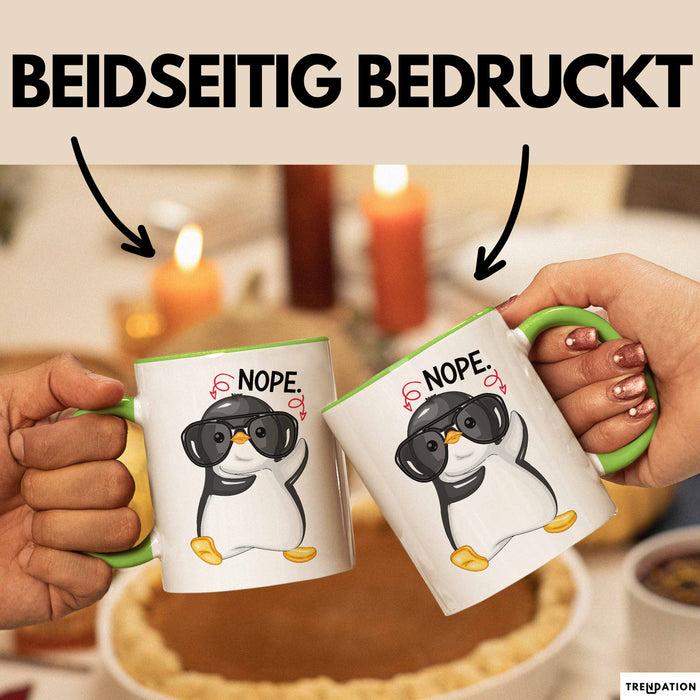 Witzige Tasse Geschenk Pinguin Mit Roter Brille Lustiger Becher Grün Trendation