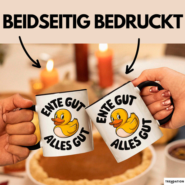 Gelbe Ente Tasse Geschenk Lustige Geschenkidee Spruch Ente gut alles gut Schwarz Trendation