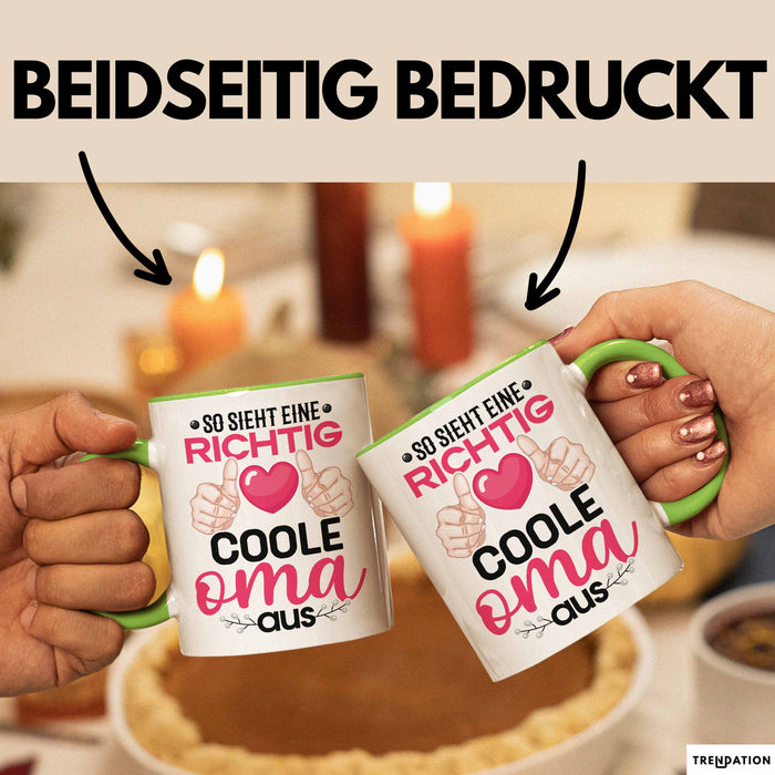 Coole Oma Tasse Geschenk Muttertag Lustiger Spruch Richtig Cool Grün Trendation