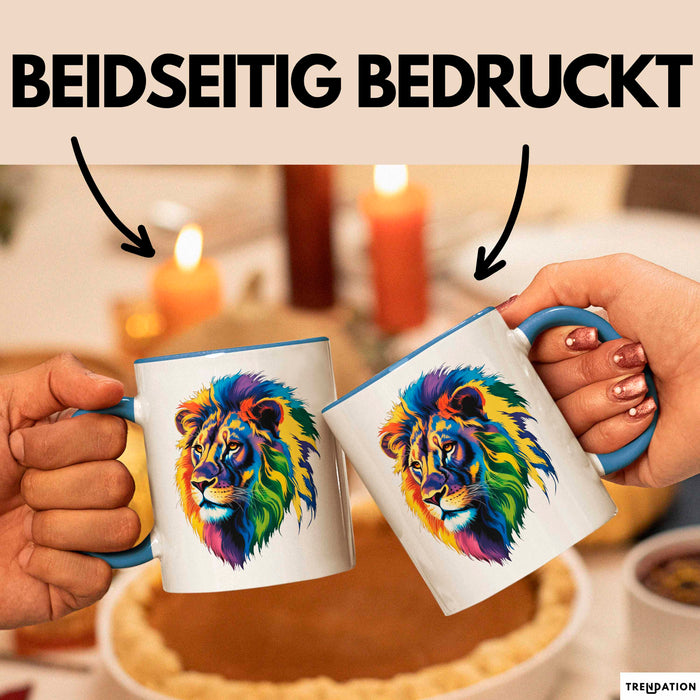 Bunter Löwe Tasse Geschenk Lustige Geschenkidee Spruch Blau Trendation