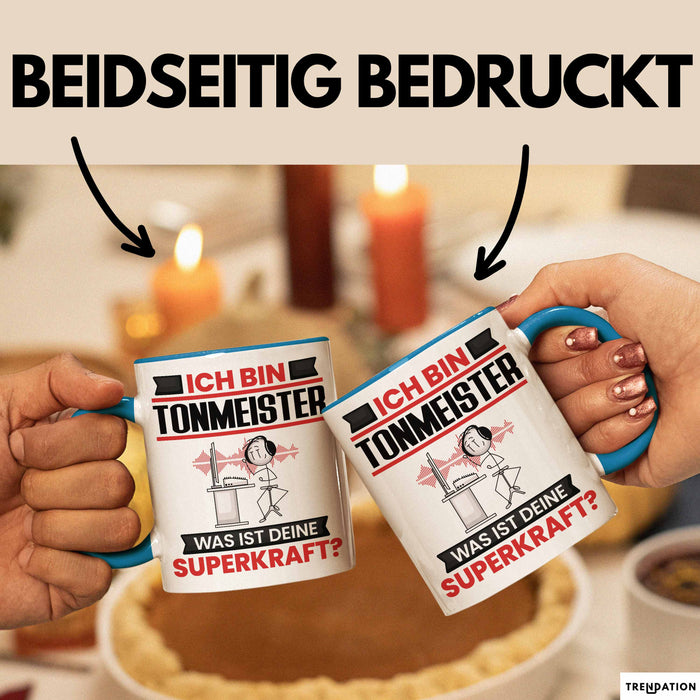 Tonmeister Tasse Geschenk für Tonmeister Geburtstag Lustiger Spruch Kaffee-Becher Was Ist Deine Superkraft Blau Trendation