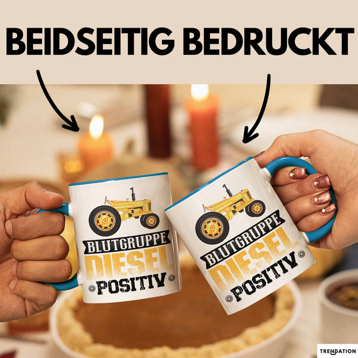 Auto Tasse Geschenk Blutgruppe Positiv Traktor Spruch Geschenkidee bagger Blau Trendation