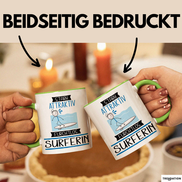 Surferin Tasse Geschenk Becher Stark Attraktiv Furchtlos Surferin Lustige Geschenkidee Grün Trendation