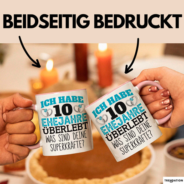 Rosenhochzeit Tasse Geschenk 10 Jahre Verheirtatet Geschenkidee Ehemann Ehefrau Becher Rosa Trendation