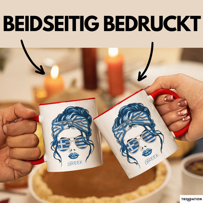 Grieche Tasse Geschenk Greek Woman Frau Becher Kaffee-Becher Rot Trendation
