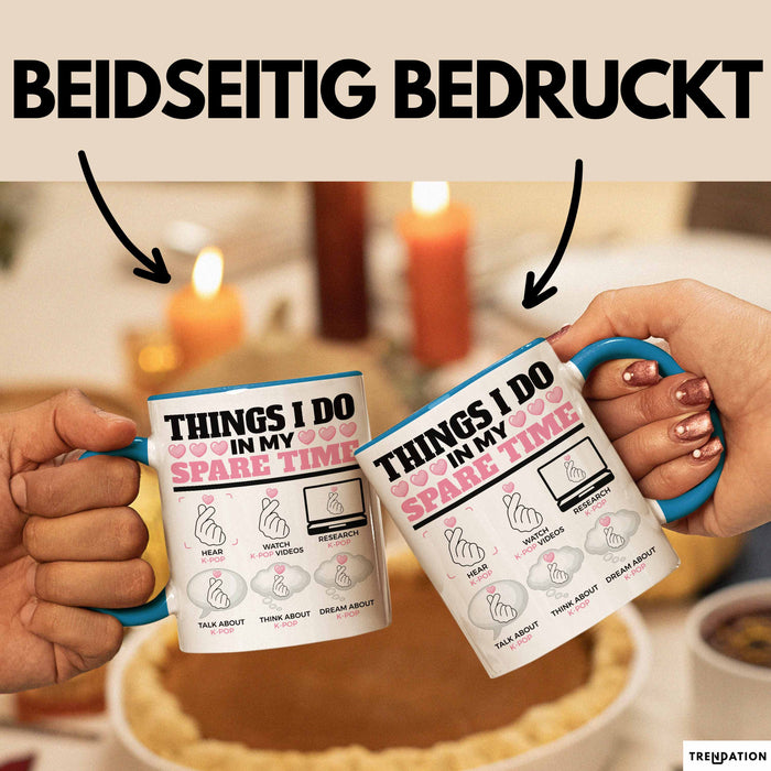 KPop Tasse Geschenk Spare Time Finger Heart Grafik Geschenkidee Blau Trendation