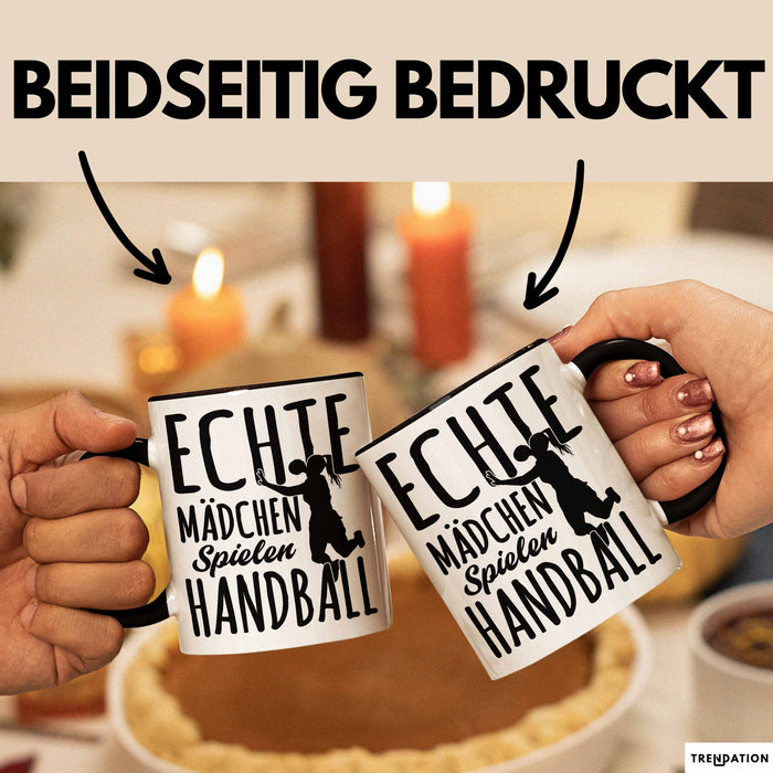 Mädchen Handball-Spielerin Tasse Geschenk Spruch Echte Mädchen Spielen Handball Geschenkidee Frauen Schwarz Trendation