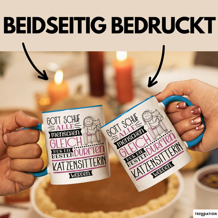 Katzensitterin Geschenk Becher Tasse Gott Schuf Alle Menschen Gleich Nur Die Besten Durfeten Katzensitterin Werden Geschenkidee Lustig Blau Trendation