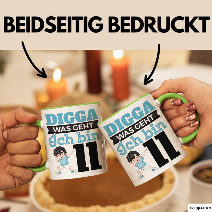 Digga Ich Bin 11 Tasse Jungs Geschenk 11. Geburtstag Lustig Grün Trendation