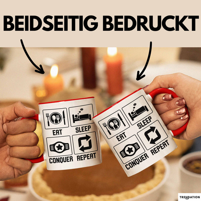 Gamer Tasse Geschenk Eat Sleep Conquer Repeat Geschenkidee Becher Rot Trendation