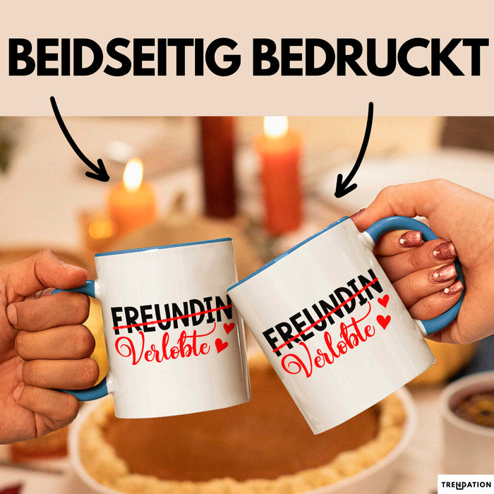 Verlobt Verlobung Verlobter Tasse Becher Geschenk Lustige Geschenkidee Spruch Verlobte Blau Trendation