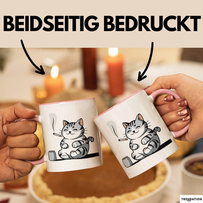 Sarkastische Rauchende Katze Sarkasmus Tasse Geschenk Lustige Geschenkidee Spruch Rosa Trendation