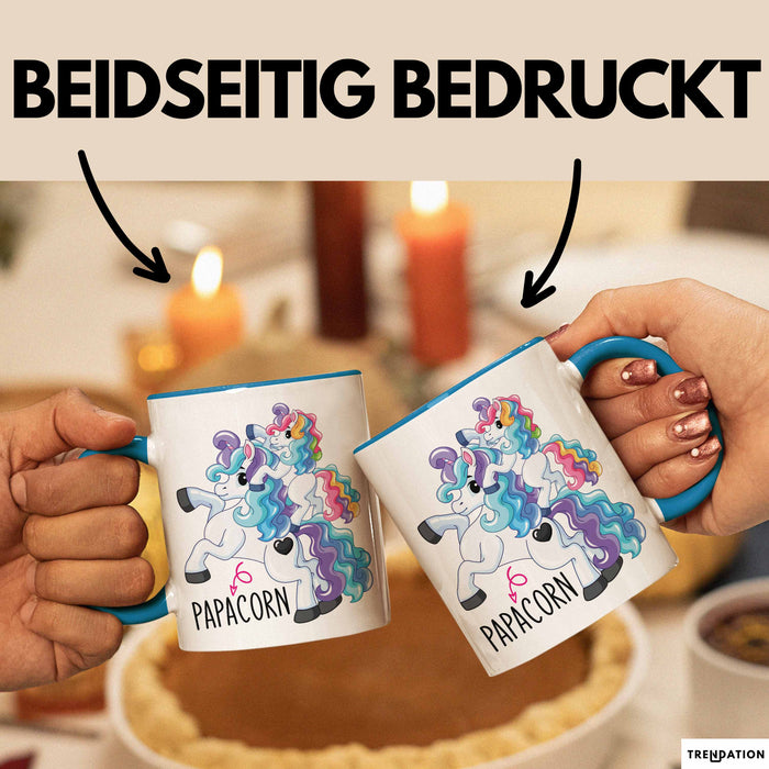 Tasse Geschenk Papacorn Lustiges Einhorn Design Becher Blau Trendation