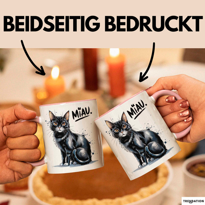 Katzen Tierliebhaber Tasse Geschenk Lustige Geschenkidee Spruch Miau Rosa Trendation