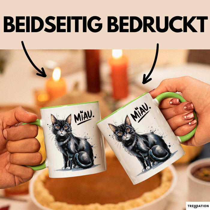 Katzen Tierliebhaber Tasse Geschenk Lustige Geschenkidee Spruch Miau Grün Trendation