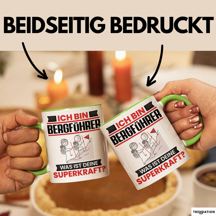 Bergführer Tasse Geschenk für Bergführer Geburtstag Lustiger Spruch Kaffee-Becher Was Ist Deine Superkraft Grün Trendation