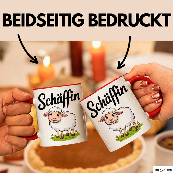 Schaf Tier Bauer Tasse Becher Geschenk Lustige Geschenkidee Spruch Schäffin Rot Trendation