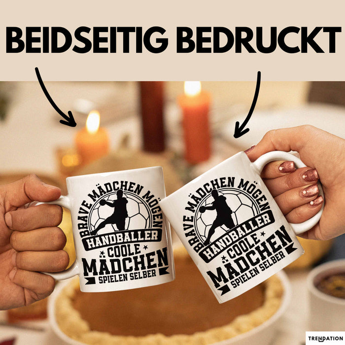 Mädchen Handball-Spielerin Tasse Geschenk Spruch Echte Mädchen Spielen Handball Geschenkidee Frauen Brave Mädchen Mögen Handballer Weiß Trendation