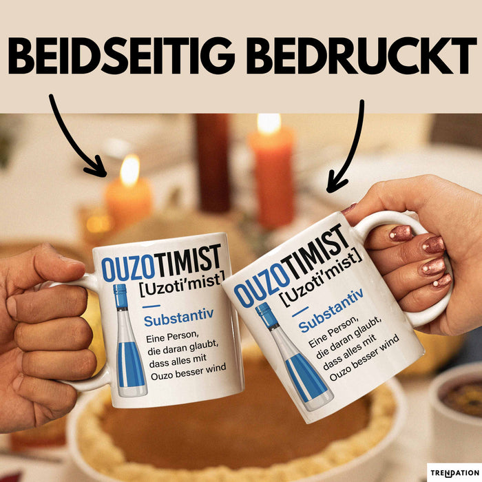 Grieche Tasse Geschenk Ouzotimist Geschenkidee Ouzo-Liebhaber Kaffee-Becher Weiß Trendation