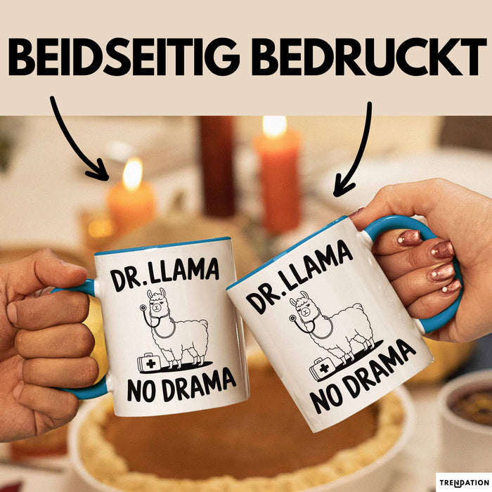 Lama Tasse Geschenk Dr Llama No Drama Geschenkidee Lustig Tier Blau Trendation