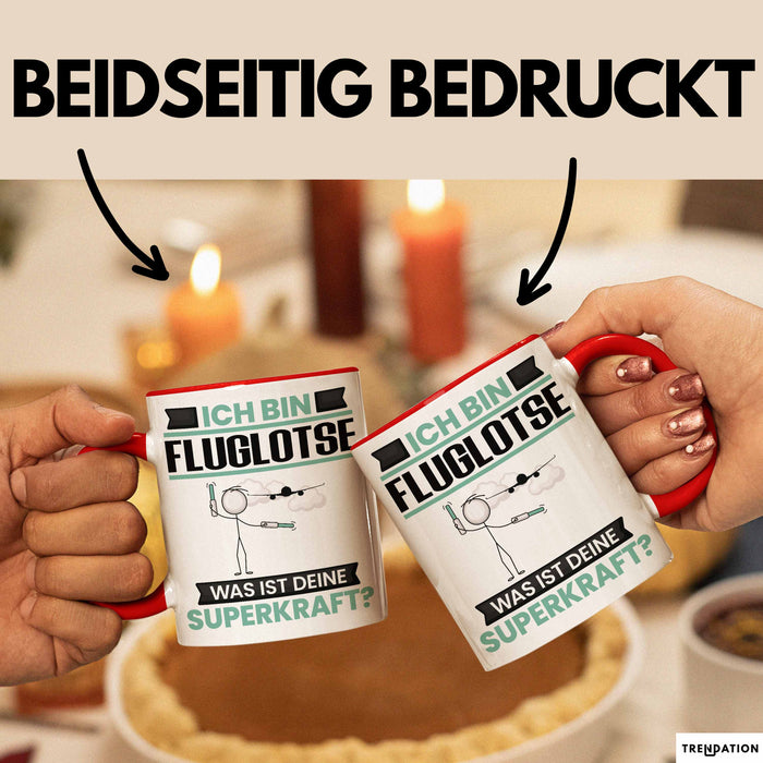 Fluglotse Tasse Geschenk für Fluglotse Geburtstag Lustiger Spruch Kaffee-Becher Was Ist Deine Superkraft Rot Trendation