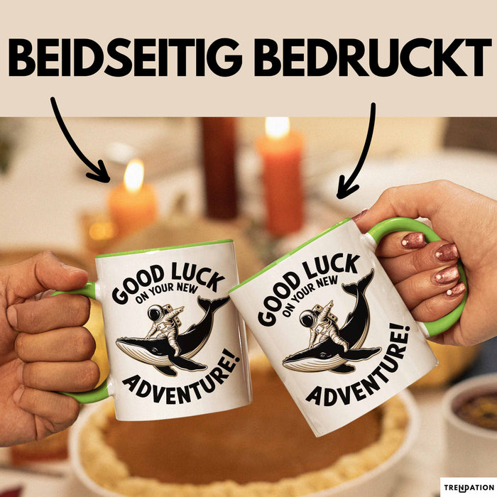 Büroarbeit Kollege Abschied Tasse Geschenk Lustige Geschenkidee Spruch Viel Glück Auf Deinem Neuen Abenteuer Grün Trendation