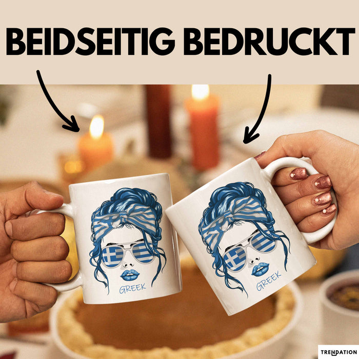 Grieche Tasse Geschenk Greek Woman Frau Becher Kaffee-Becher Weiß Trendation