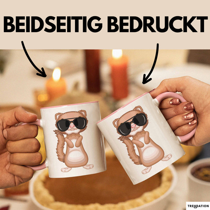 Frettchen Tasse Geschenk Sonnenbrille Grafik Lustige Geschenkidee Rosa Trendation