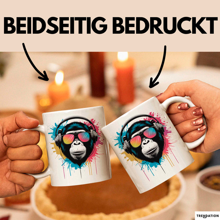 DJ Affe mit Sonnenbrille Tasse Becher Geschenk Lustige Geschenkidee Spruch Weiß Trendation