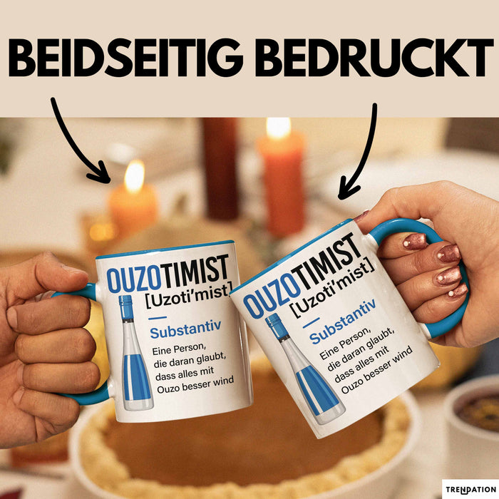 Grieche Tasse Geschenk Ouzotimist Geschenkidee Ouzo-Liebhaber Kaffee-Becher Blau Trendation