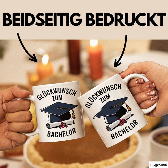 Schüler Abschluss Tasse Geschenk Lustige Geschenkidee Spruch Glückwunsch Zum Bachelor Weiß Trendation