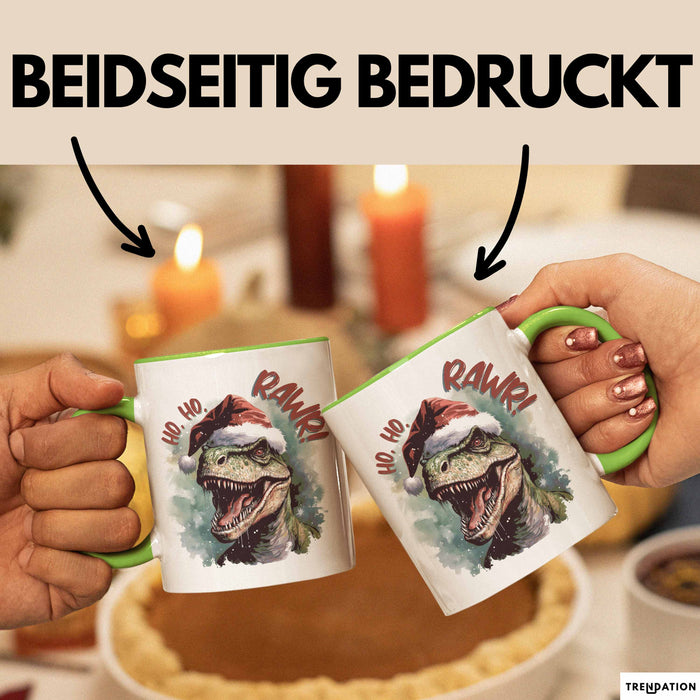 Weihnachten Tasse Dinosaurier Geschenkidee Ho Ho Rawr Jungs Jungen Geschenkidee Kaffeebecher Grün Trendation
