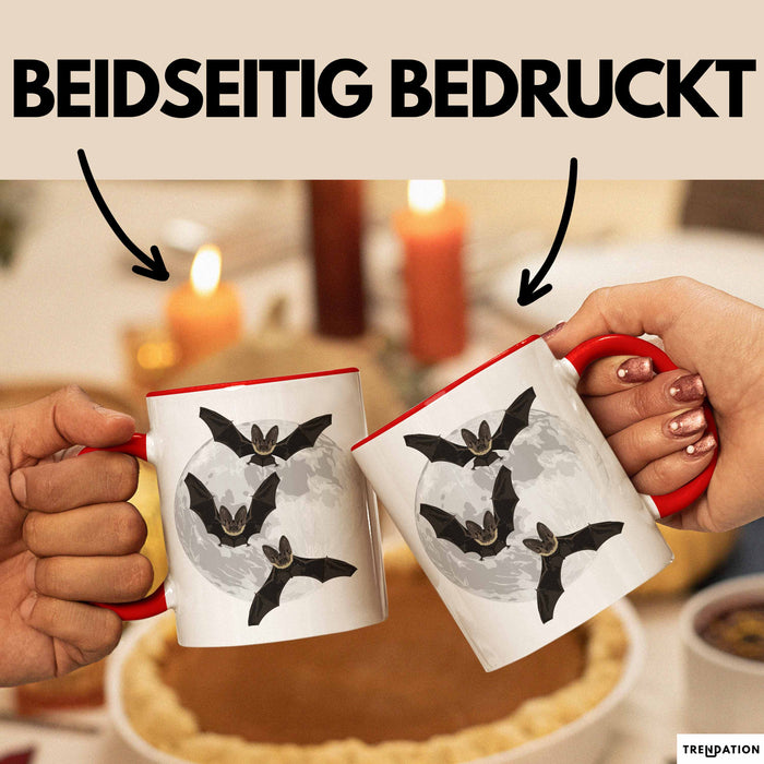 Halloween Tasse Geschenk Fledermäuse Vollmond Grafik Geschenkidee Rot Trendation