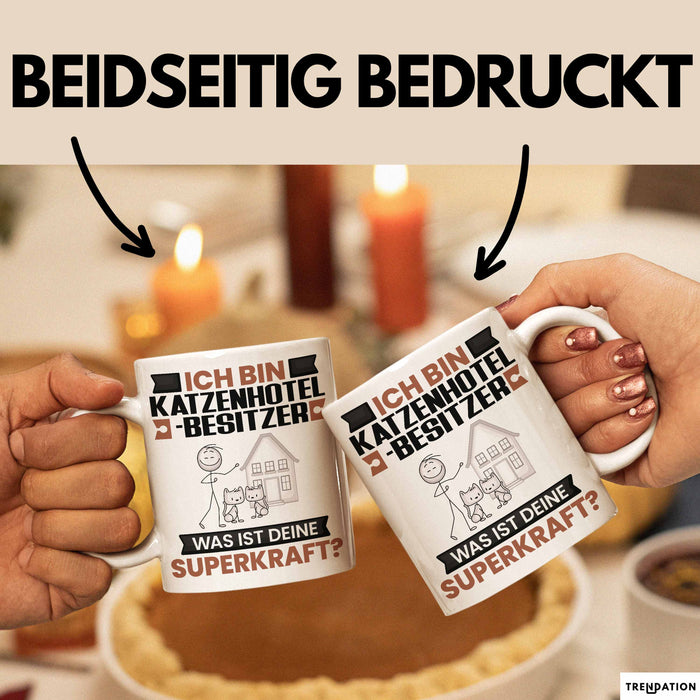 Katzenhotelbesitzer Tasse Geschenk für Katzenhotelbesitzer Geburtstag Lustiger Spruch Kaffee-Becher Was Ist Deine Superkraft Weiß Trendation