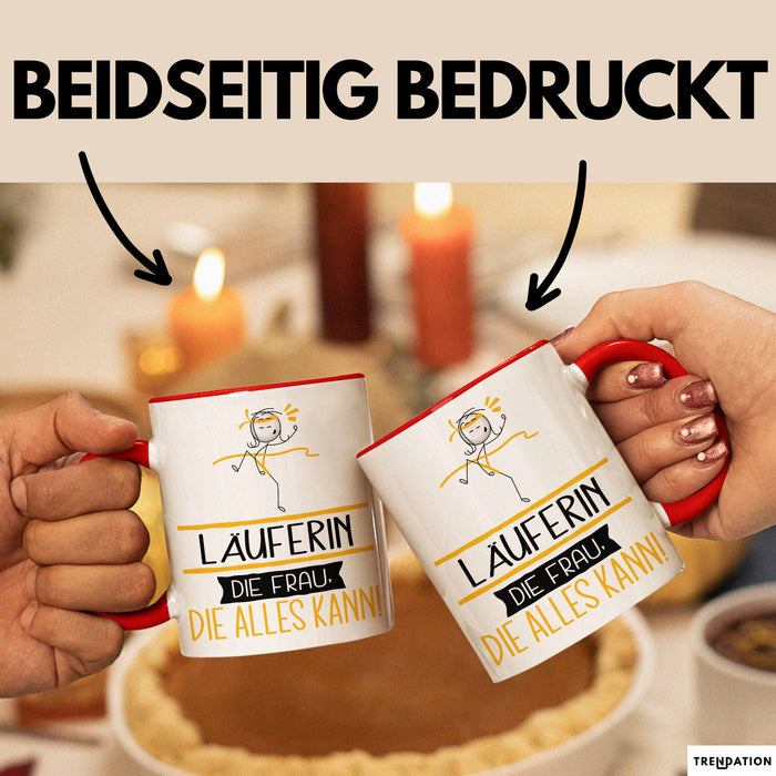 Läuferin Geschenk Tasse Becher Die Frau Die Allen Kann Geschenkidee für eine Läuferin Lustig Rot Trendation