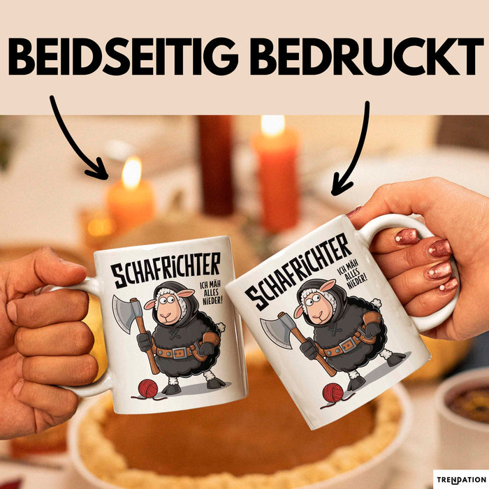Schaf Tier Sarkasmus Tasse Becher Geschenk Lustige Geschenkidee Spruch Schafrichter Ich Mah Alles Nieder Weiß Trendation