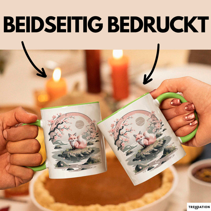 Fuchs Tierliebhaber Tasse Geschenk Lustige Geschenkidee Spruch Japanischer Kitsune Fuchs Grün Trendation