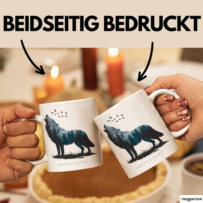 Klimaschutz Tasse Geschenk Erhalten Schützen Wolf Tiermotiv Weiß Trendation