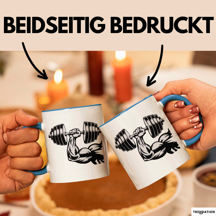 Bodybuilder Tasse Geschenkidee für Fitness Experten Blau Trendation