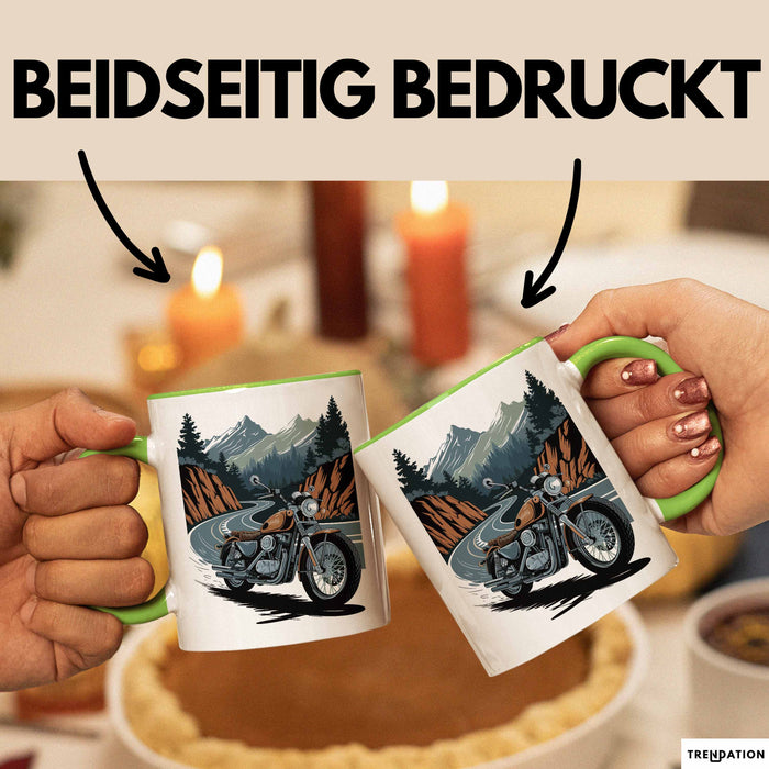 Motorradfahrer Tasse Geschenkidee für Biker Lustiger Spruch Grün Trendation