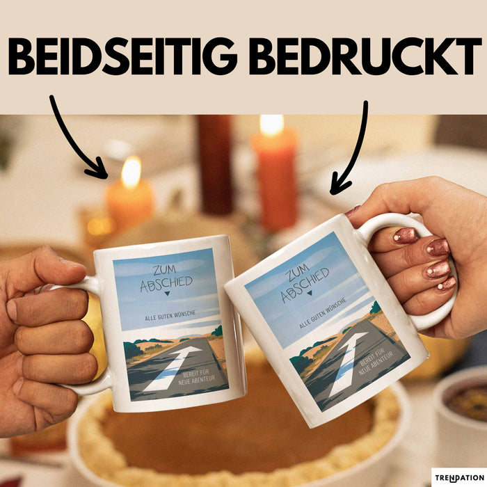 Büroarbeit Kollege Abschied Tasse Geschenk Lustige Geschenkidee Spruch Zum Abschied Alle Guten Wünsche Bereit Für Neue Abenteuer Weiß Trendation
