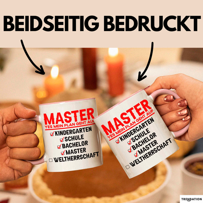 Master Absolvent Abschluss Tasse Geschenk Lustige Geschenkidee Spruch Master Yes Mein Plan Geht Auf Rosa Trendation