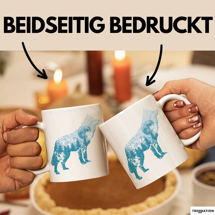 Wolf Tasse Geschenk Silhouette Landschaft Mond Geschenkidee Weiß Trendation