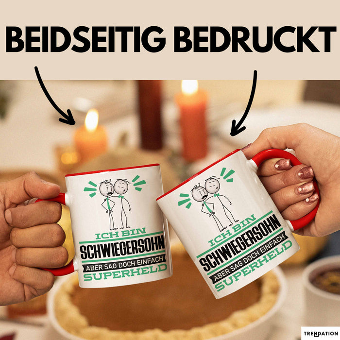 Schwiegersohn Geschenk Tasse Ich Bin Schwiegersohn Aber Sag Doch Einfach Superheld Lustige Geschenkdiee für Schwiegersohn Kaffee-Becher Rot Trendation