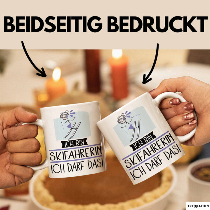 Geschenk für Skifahrerin Tasse Lustige Geschenkidee Geburtstag Ich Bin Skifahrerin Ich Darf Das Weiß Trendation