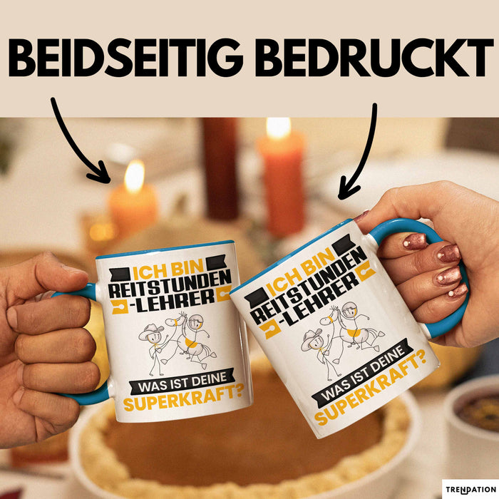 Reitstundenlehrer Tasse Geschenk für Reitstundenlehrer Geburtstag Lustiger Spruch Kaffee-Becher Was Ist Deine Superkraft Blau Trendation