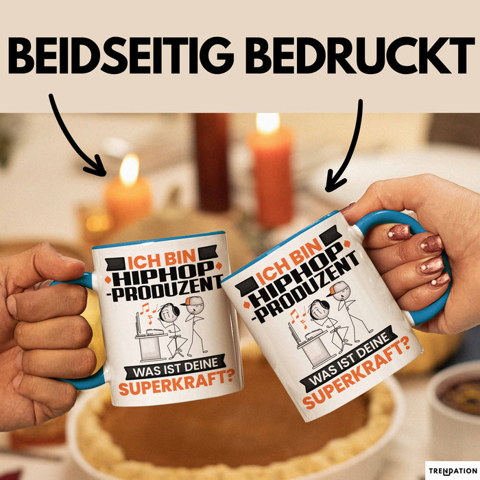 Hiphop-Produzent Tasse Geschenk für Hiphop-Produzent Geburtstag Lustiger Spruch Kaffee-Becher Was Ist Deine Superkraft Blau Trendation