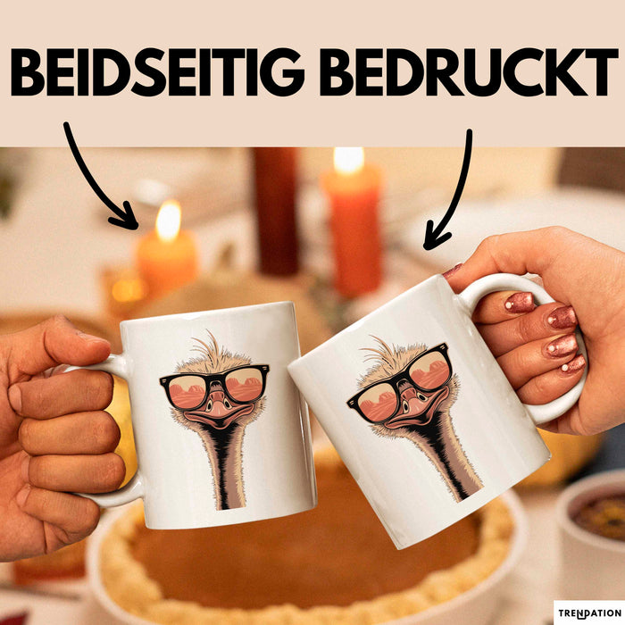 Strauß Vogel Sonnenbrille Tasse Geschenk Lustige Geschenkidee Spruch Weiß Trendation
