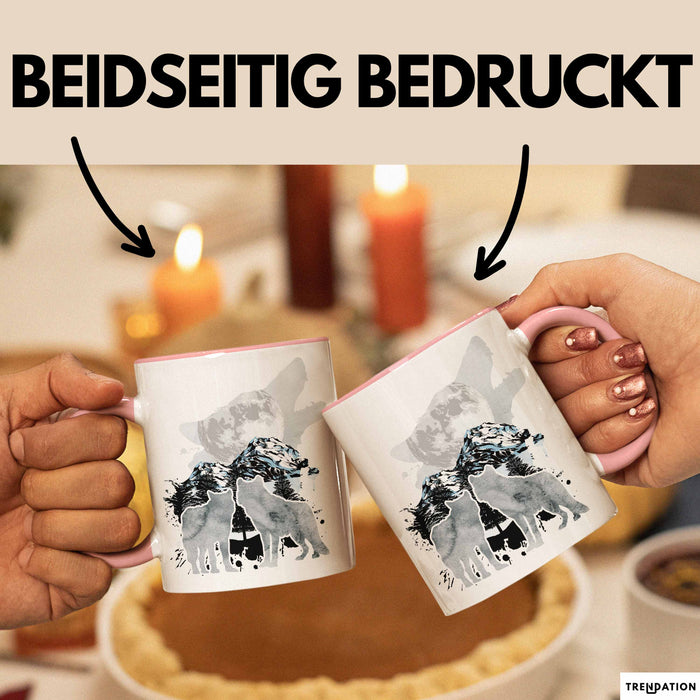 Wolf Tasse Geschenk Heulender Wolf Vögel Mond Silhouetten Geschenkidee Rosa Trendation